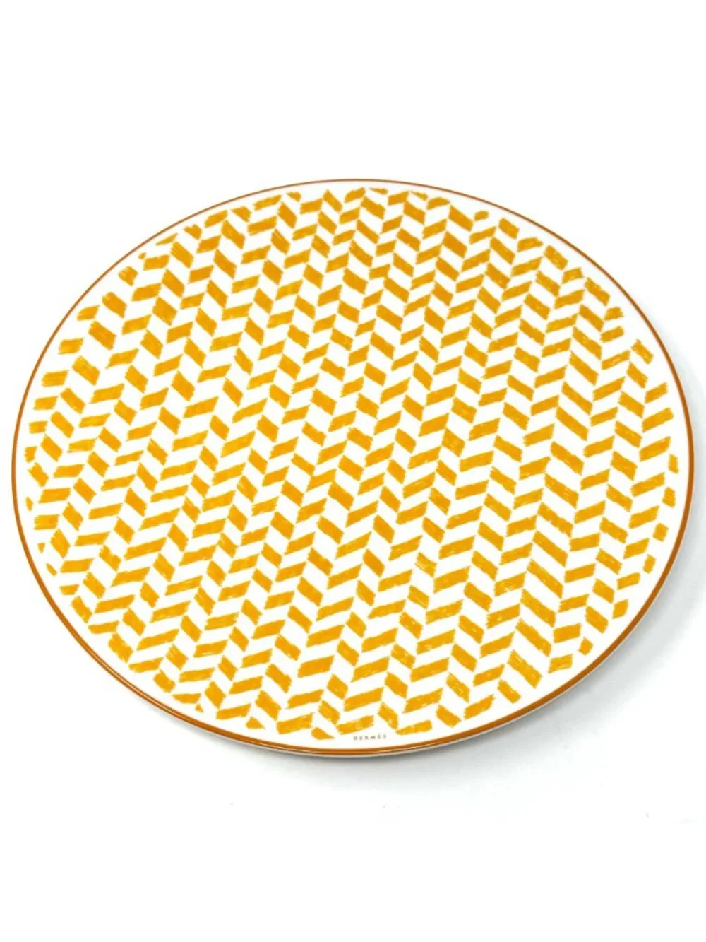Hermes “A Walk In The Garden” Yellow and White Dinner Plates Set of 2 (Hat Stamp